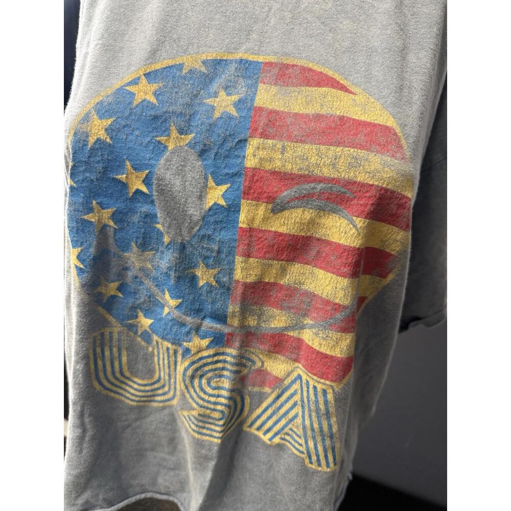 Freemarket by Flying Tomato USA Emoji Distressed cropped T-Shirt large Blue
